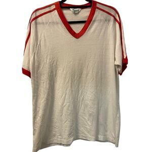 Vintage 70s Cross Court Tennis Ringer Single Stitch Shirt Adult Medium